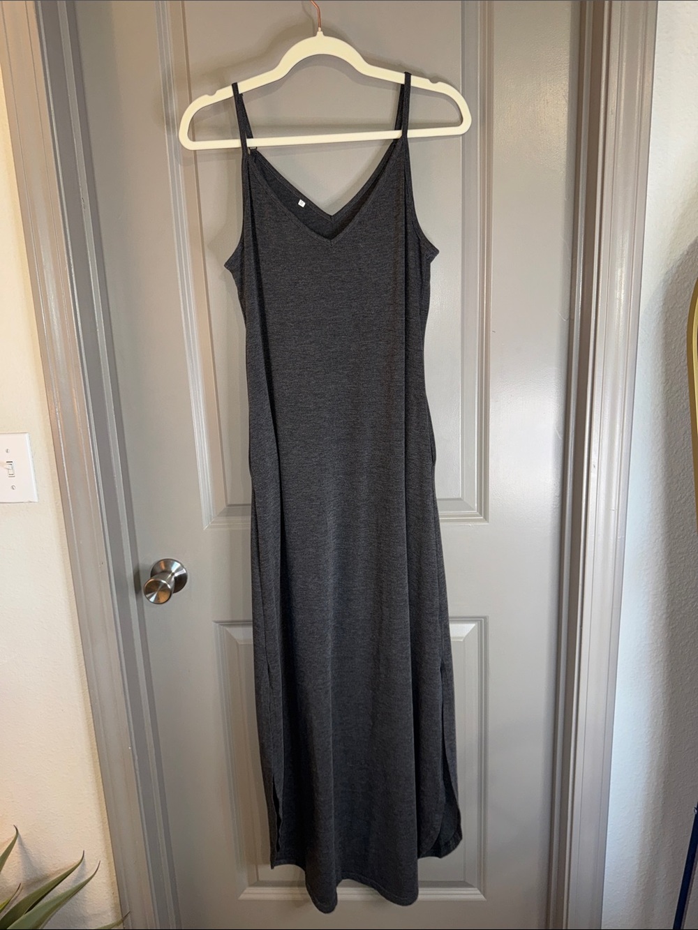 Charcoal V-Neck Maxi Slip Dress with pockets